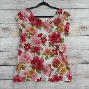 Vintage LeVoys Shirt Womens Medium Floral Short Sleeve Nylon Made USA 70s 80s